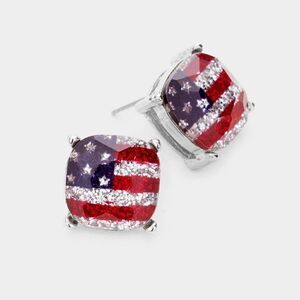 American USA Flag Glitter Square Stone Stud Earrings by ITS sense